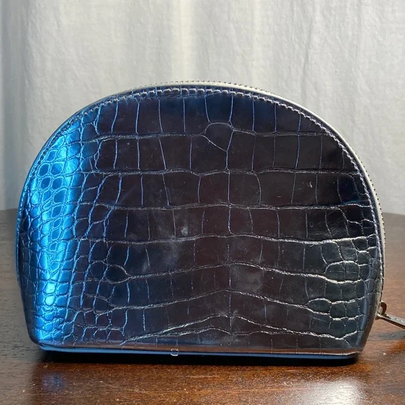 Michael Kors Metallic Silver Croc-Embossed Toiletry cosmetic Pouch - Picture 4 of 9